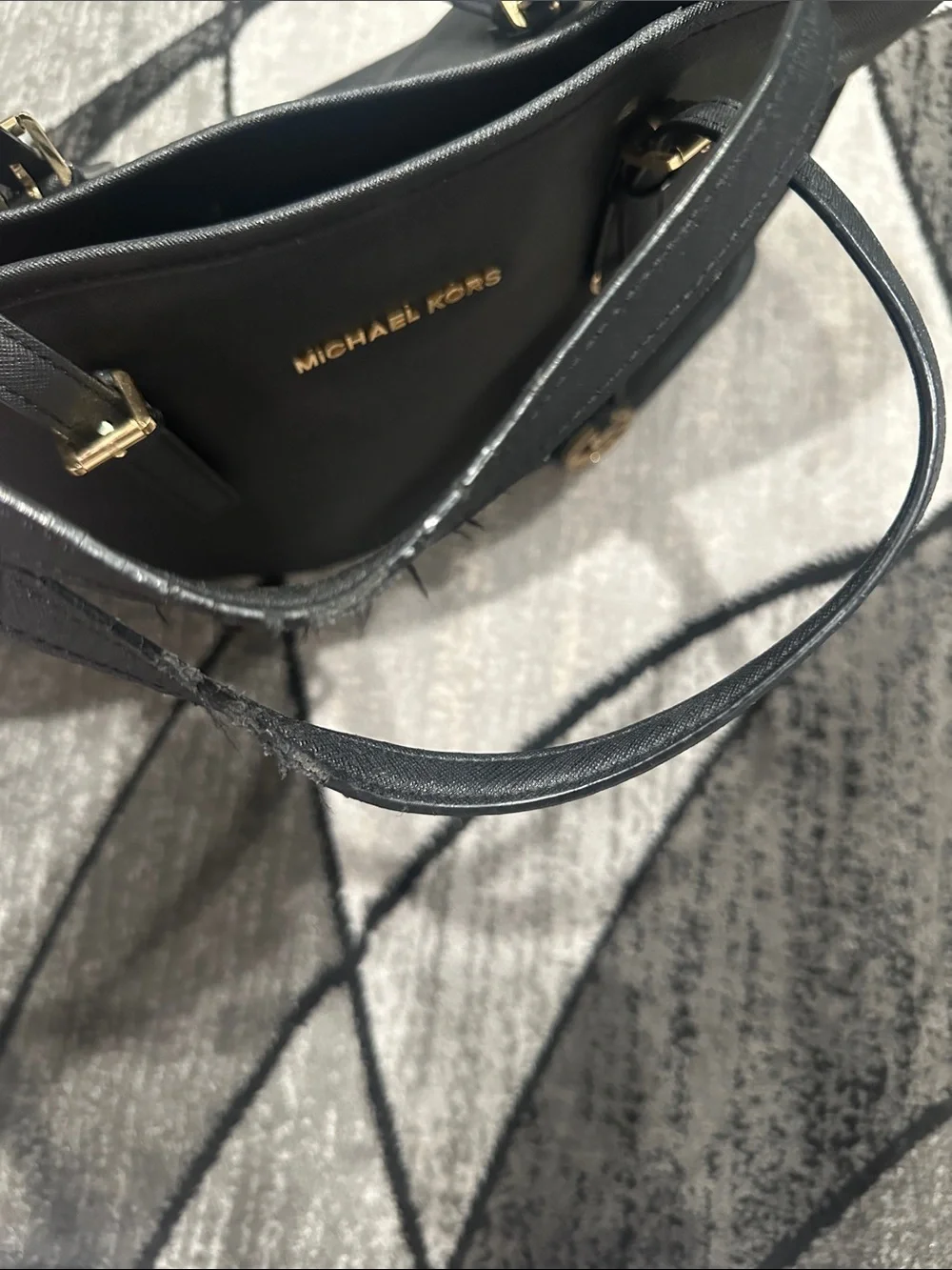 Michael Kors Black Saffiano Leather Tote with Gold Accent
